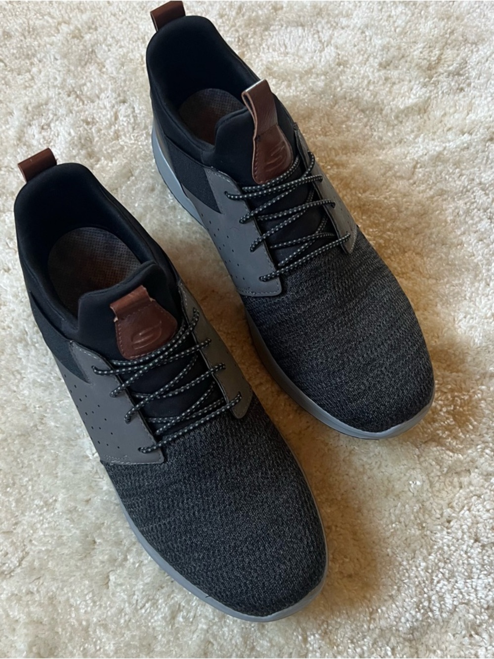 Skechers Black and Brown Knit Lace-Up Athletic Shoes